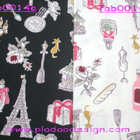ผ้า Cotton ลาย Pairs ปารีส พื้นดำ