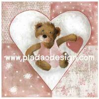 กระดาษเดคูพาจพิมพ์ลาย สำหรับทำงาน เดคูพาจ Decoupage งานฝีมือ งาน Handmade แนวภาพ Be my Valentine น้องหมี เท็ดดี้ แบร์ teddy bear ในวงล้อมหัวใจถือหัวใจให้คุณ (pladao design) A5