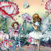กระดาษสาพิมพ์ลาย สำหรับทำงาน เดคูพาจ Decoupage แนวภาำพ ภาพวาด Fairy Story นางฟ้าชุดขาว สอนนางฟ้าน้อยผมหยิก ตัดเล็มดอกไม้ (ปลาดาวดีไซน์) A5