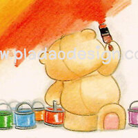 กระดาษสาพิมพ์ลาย สำหรับทำงาน เดคูพาจ Decoupage แนวภาำพ ภาพวาด ภาพแนวการ์ตูน น้องหมี ฮอลล์มาร์ค Hallmarks bear น้องหมีศิลปิน นักเพ้นท์สีกำแพงตัวเอ้ (ปลาดาวดีไซน์) A5