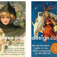 กระดาษเดคูพาจพิมพ์ลาย สำหรับทำงาน เดคูพาจ Decoupage งานฝีมือ งาน Handmade แนวภาพ Happy Halloween มีทั้งแม่มดสาวสุดสวย กะแม่มดแก่ใจดีผู้มาพร้อมกับนกฮูกของ Harry Potter ในสไตนล์ วินเทจ vintage (pladao design) A5