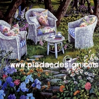 กระดาษเดคูพาจพิมพ์ลาย สำหรับทำงาน เดคูพาจ Decoupage งานฝีมือ งาน Handmade แนวภาพ จัดแต่งบ้านและสวน มุมผ่อนคลายสบายๆ ในสวนไม้ดอกหลังบ้าน (ปลาดาว ดีไซน์) A5