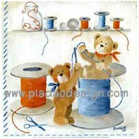 กระดาษเดคูพาจพิมพ์ลาย สำหรับทำงาน เดคูพาจ Decoupage งานฝีมือ งาน Handmade แนวภาพ น้องหมี เท็ดดี้ แบร์ teddy bear 2ตัวช่วยกันสนเข็ม ร้อยด้าย เพื่องานเย็บปักถักร้อย เอ๊าสามาัคคีคือพลัง ^^ (pladao design) A5