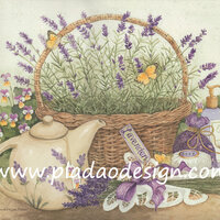 กระดาษสาพิมพ์ลาย สำหรับทำงาน เดคูพาจ Decoupage แนวภาำพ ภาพวาด ตระกร้าใส่ดอกลาเวนเดอร์ Lavender และผลิตภัณฑ์จากดอกลาเวนเดอร์ จำพวกสบู่ แชมพู โลชั่น (ปลาดาวดีไซน์) A5