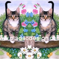 กระดาษเดคูพาจพิมพ์ลาย สำหรับทำงาน เดคูพาจ Decoupage งานฝีมือ งาน Handmade แนวภาพ 2 น้องแมวฝาแฝดตาแบ๊วเดินเล่นในสวนดอกไม้สีสด (ปลาดาว ดีไซน์) A5