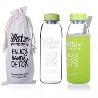 Pre-Order ขวดใส่น้ำ Pongdang Water ปากกว้าง ขนาด 800 ml.+ถุงเก็บอุณหภูมิเขียว /ถุงผ้าดิบ - สีเขียว