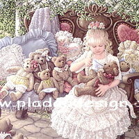 กระดาษสาพิมพ์ลาย สำหรับทำงาน เดคูพาจ Decoupage แนวภาพ ได้เวลาน้ำชายามบ่ายของเจ้าหญิงน้อย กับกองทัพตุ๊กตาหมีเพื่อนสนิท A5