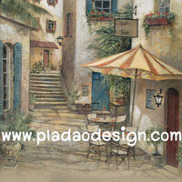 กระดาษสาพิมพ์ลาย สำหรับทำงาน เดคูพาจ Decoupage แนวภาำพ ภาพวาด Cafe ร้านกาแฟเก๋ๆ มีโ่ต๊ะเอาท์ดอร์ 1โต๊ะ ตั้งอยู่มุมวิวสวยของตึกยุโรปตะวันออก คลาสสิค ภาพสีซอฟต์ๆ (ปลาดาวดีไซน์) A5