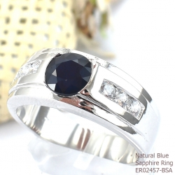 แหวนเงินแท้ 92.5% ฝังพลอยไพลินแท้ ER02457-BSA