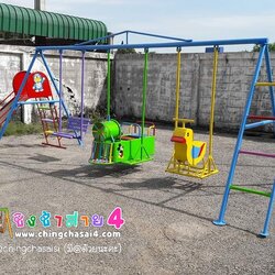 ชุดรวมกระดานลื่น+ชิงช้าพนักพิง+รถไฟ2ที่+เป็ด+ปีนป่าย