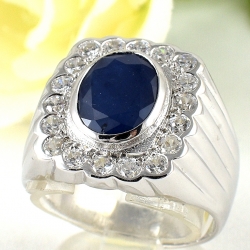 แหวนเงินแท้ 92.5% ฝังพลอยไพลินแท้ MR00391-BSA