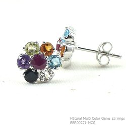 SKJewelryFactory EER00271-MCG ต่างหูพลอยแท้ คละสี ตัวเรือนเงินแท้ ดีไซน์ทรงดอกไม้ สีสันคัลเลอร์ฟูล