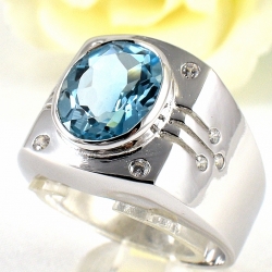 แหวนเงินแท้ 92.5% ฝังพลอยสกายบลูโทปาซแท้ MR00482-BTP