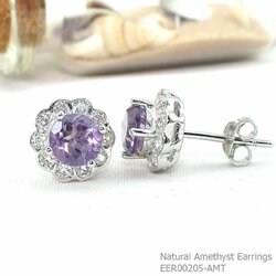 SKJewelryFactory ต่างหูพลอยแอมิทิสต์แท้ ต่างหูพลอยสีม่วง EER00205-AMT