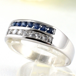 แหวนเงินแท้ 92.5% ฝังพลอยไพลินแท้และเพชร CZ ER00789-BSA2