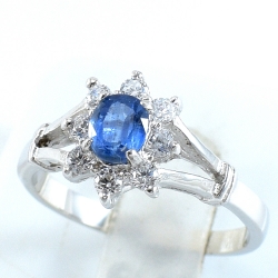 แหวนเงินแท้ฝังพลอยบลูไคยาไนท์แท้