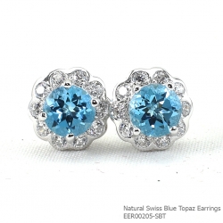 ต่างหูเงินแท้ 92.5% ฝังพลอยสวิสบลูโทปาซแท้