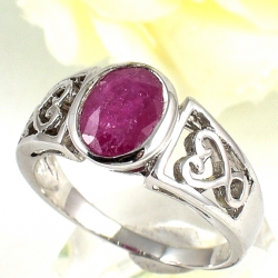 SKJewelryfactory แหวนเงินแท้ ฝังพลอยทับทิมแท้ ตัวเรือนฉลุลายสวยงาม ER01746-RBY