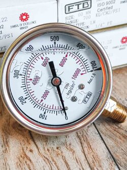 เกจวัดแรงดัน (Pressure Gauge) ขนาดหน้าปัด 2-1/2นิ้ว เกลียวขนาด1/4 วัดแรงดัน 0-700 kg/cm2