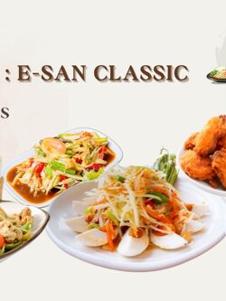 ออกร้าน ซุ้มอาหาร อีสาน ส้มตำ ไก่ทอด ไก่ย่าง ลาบ น้ำตก ข้าวเหนียว