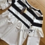 พร้อมส่ง เสื้อผ้าโพลีเอสเตอร์ลายทางสีขาว-ดำ