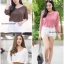 เสื้อเกาหลี พร้อมส่ง เสื้อคอวี แขนยาวจั้ม ปีกค้างคาว