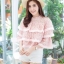 เสื้อเกาหลี พร้อมส่ง เสื้อครอป เนื้อผ้าลูกไม้ซีทรู