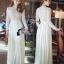 พร้อมส่ง เดรสแฟชั่นสีขาวเย็บต่อกับกระโปรงอัดพีท