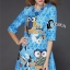พร้อมส่ง Mini Dress ทรงแขน 5 ส่วน ลายนกฮูกเกาะกิ่งไม้