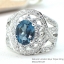 SKJewelryfactory แหวนเงินแท้ ฝังพลอยลอนดอนบลูโทปาซแท้ ล้อมเพชร ดีไซด์หรูหราอลังการณ์ ER02198-LBT