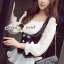 พร้อมส่ง เสื้อเปิดไหล่งานเย็บติดด้วยกั๊กสีดำ