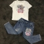 เสื้อผ้าเกาหลี พร้อมส่ง เซ็ทยีนส์ เสื้อ+กางเกง