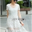 พร้อมส่ง Maxi Dress เดรสยาวผ้าลูกไม้สีขาวตัดต่อผ้าทูลล์