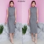 เดรสเกาหลี พร้อมส่ง Maxi dress เดรสแขนกุด คอตั้ง