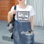 ชุดเดรสเกาหลี พร้อมส่ง เดรสสั้น เนื้อผ้ายืดสกรีนลายอักษร