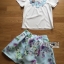 พร้อมส่ง เซ็ตเสื้อคอกลมและกระโปรงสีฟ้าลายดอกไม้