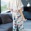 เสื้อผ้าเกาหลี พร้อมส่ง เสื้อ กางเกง ผ้าคอตตอนทอลายใบไม้