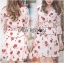 เดรสเกาหลี พร้อมส่ง เดรสสั้น สีขาวอมครีม ลายดอกไม้