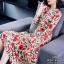 เดรสเกาหลี พร้อมส่ง เดรสคอวีปาด กระโปรงระบายบาน