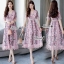 เดรสเกาหลี พร้อมส่ง ชุดเดรส สวยๆ ผ้าพิมพ์ลายใบไม้