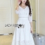 เดรสเกาหลี พร้อมส่ง เดรสยาว ผ้าเครปสีขาว