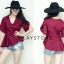 เสื้อเกาหลี พร้อมส่ง เสื้อเข้ารูป ช่วงเอวจับจีบทวิส