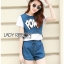 พร้อมส่ง เสื้อผ้าปักเลื่อมตัวอักษรและกางเกง