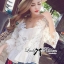 พร้อมส่ง เสื้อผ้าคอตตอนตัดต่อผ้าลูกไม้เปิดไหล่