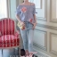 เสื้อผ้าเกาหลี พร้อมส่ง เสื้อเปิดไหล่+กางเกงยีนส์ขายาว