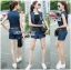 พร้อมส่ง เพลย์สูทขาสั้นผ้าเดนิมคอลึกพร้อมเข็มขัด