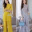 เสื้อผ้าเกาหลี พร้อมส่ง เสื้อ+กางเกง งานผ้าลูกไม้ทอลาย