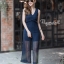 เสื้อผ้าเกาหลี พร้อมส่ง จั๊มสูท ลูกไม้สีกรมแขนกุด