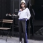 เสื้อผ้าเกาหลี พร้อมส่ง เสื้อแขนยาวคอวีแขนจั้ม