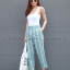 พร้อมส่ง กางเกง ผ้าลินิน ทอลายริ้ว